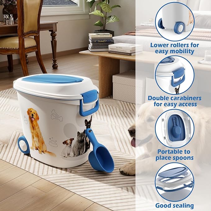 Vixzen Food Storage Container, Resin Material Dog Food Storage Container with Scoop and Wheels, Ideal Pet Food Storage Containers for Dogs