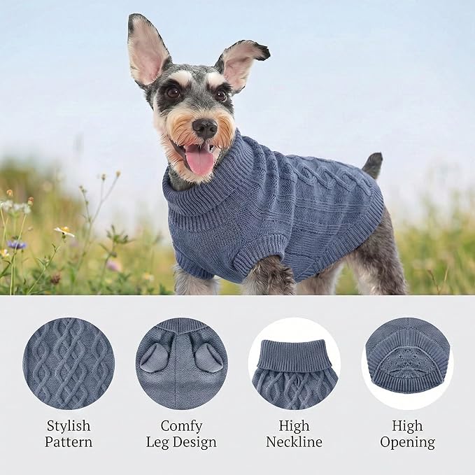 Small Dog Warm Winter Sweater, Comfortable Dog Clothes Puppy Knitwear for Small Medium Large Breeds Dog Outfits, (Dark Blue L)