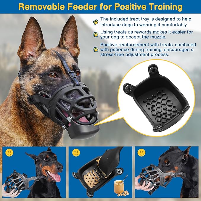 BARKLESS Basket Muzzle for Dogs, Humane Muzzle to Prevent Biting and Scavenging, Snap-on Treat Cover Helps Dog Acclimatize Mouth Cover, Adjustable Cage Muzzle for Positive Training