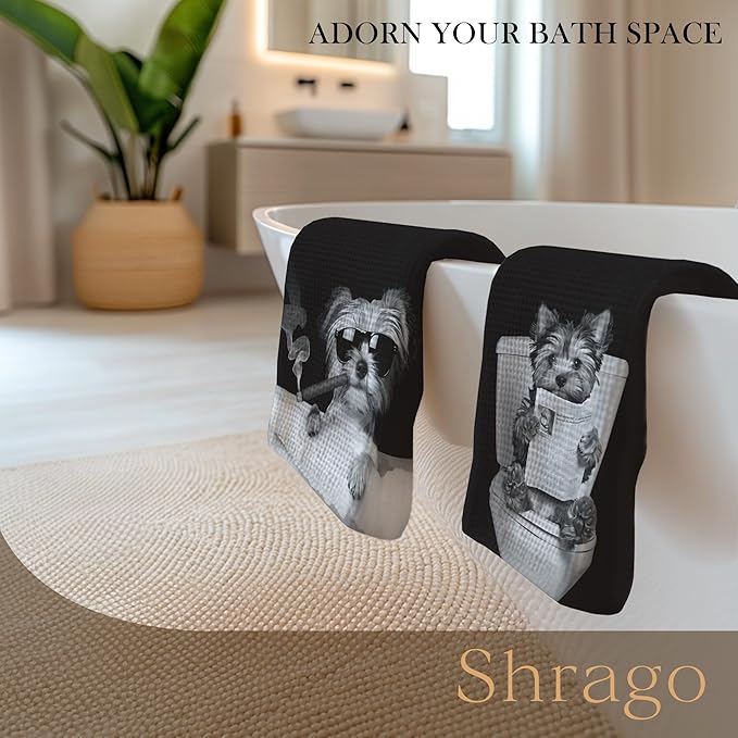 Funny Yorkshire Terrier Bathroom Hand Towels, Dog Bathroom Decor, Yorkie Gifts for Women Men Hand Towels for Bath Room Washroom, Dog Mom Dad Gifts, 16x24 Inch Set of 2
