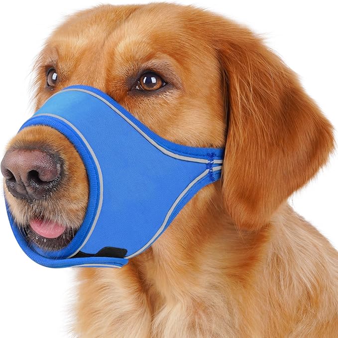 LUCKYPAW Dog Muzzle for Small Medium Large Dog Labrador Golden Retriever German Shepherd, Soft Oxford Cloth Muzzle to Prevent Biting Chewing for Training Grooming with Buckle Reflective Strip(Blue,XL)