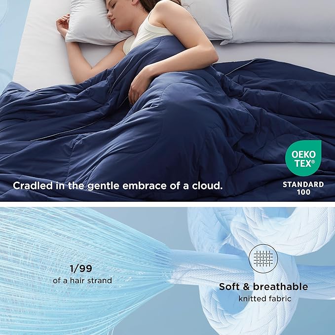 Bedsure Cooling Blankets for Hot Sleepers - Cooling Comforter, Cold Summer Blanket Twin Size for Bed, Ice Breathable and Lightweight Gift for Night Sweats, Navy Blue, 60x80 Inches