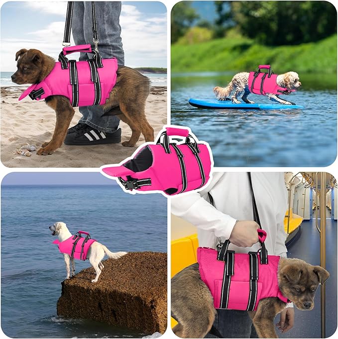 Fragralley Dog Life Jacket with Self-Locking Zipper, High-Buoyancy Ripstop Dog Swimming Vest, Floating Vest with Rescue Handle for Swimming and Boating, PFD Available for Small, Medium, and Large Dogs