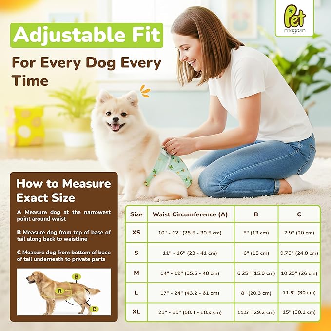 Pet Magasin® Super Absorbent Reusable Dog Diapers for Females (3-Pack) - Ideal Heat Solution, Washable Doggie Diapers for Female Dog - Perfect Doggie in Heat & Period (Original, XL (23”-35” Waist))