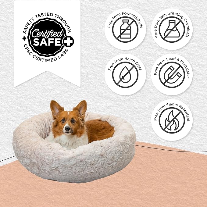 Best Friends by Sheri The Original Calming Donut Dog Bed – Washable Plush Pet Bed for Medium Breeds up to 45 lbs, Lux Faux Fur, Oyster, Medium (30" x 30")