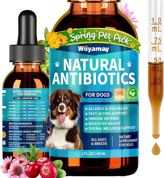 Antibiotics for Dogs | Natural Dog Antibiotics for Allergy Relief, Itch Relief, Coughs, Skin Health, Breath Treatment, Digestion | Herbal Supplement to Care for Ears, Eyes & Coat, 2 Fl Oz
