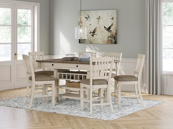 Signature Design by Ashley Bolanburg Rectangular Counter Dining Room Table, 4 Drawers, Seats 6, Storage Rack, Wood, 60" W x 40" D x 36" H, White & Brown