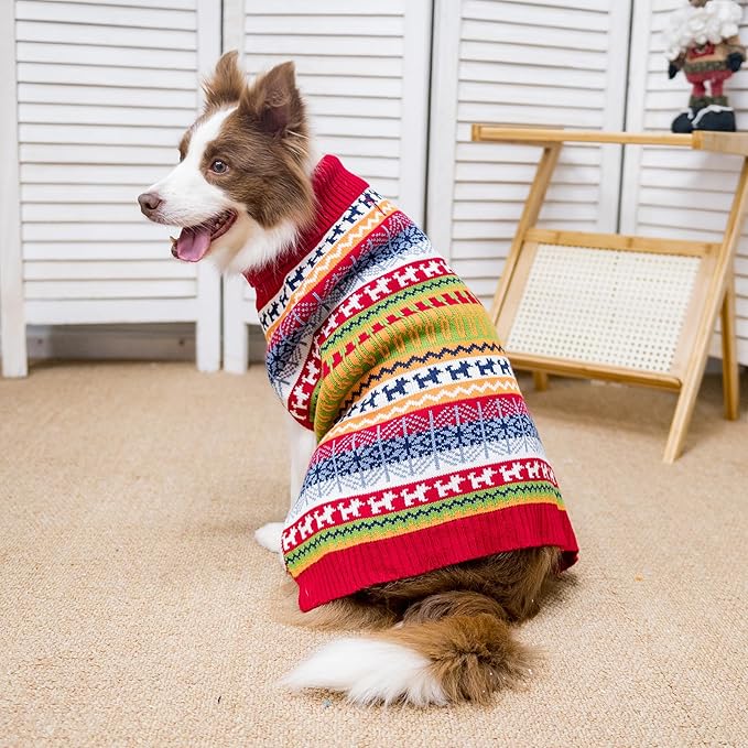 Mihachi Dog Sweater - Winter Coat Apparel Clothes with Colorful Stripes for Cold Weather