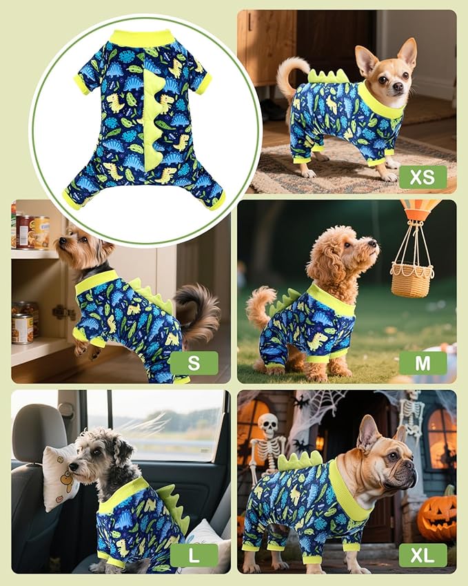 CuteBone Dinosaur Costume Dog Pajamas, Stretchy Spandex Crystal Velvet Sleepwear Coat for Small Dogs, Soft & Warm Pet Outfit Clothes for Cold Weather, Cozy Pullover Design COSP10XS