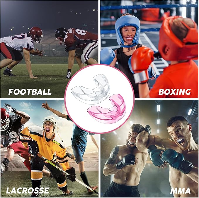 TOODOO 6 Pieces Braces Mouth Guard Kids Sports Mouth Guard for Kids Double Football Youth Mouthguards for Boxing Football Hockey Karate Basketball (Transparent, Pink)