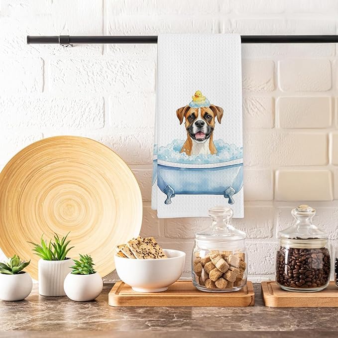 Funny Boxer Dog Bathroom Hand Towel, Boxer Dogs Duck Gifts Hand Towel for Bathroom Kitchen Washroom Decor, Funny Dog in Bathtub Dish Tea Towels, 16x24 Inch