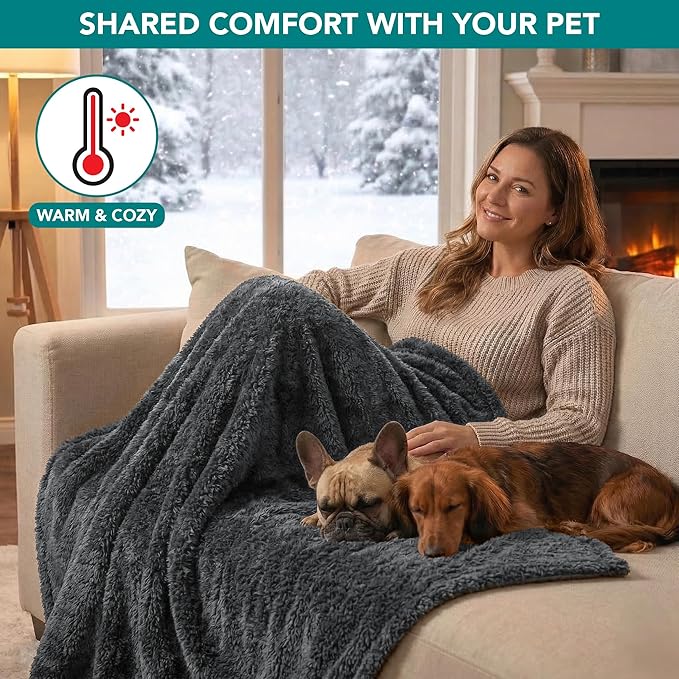 PetAmi Fluffy Waterproof Dog Blanket for Small Medium Dogs, Soft Warm Pet Sherpa Throw Pee Proof Couch Cover, Reversible Cat Puppy Bed Blanket Sofa Protector, Plush Washable Pad (Grey, 29x40)