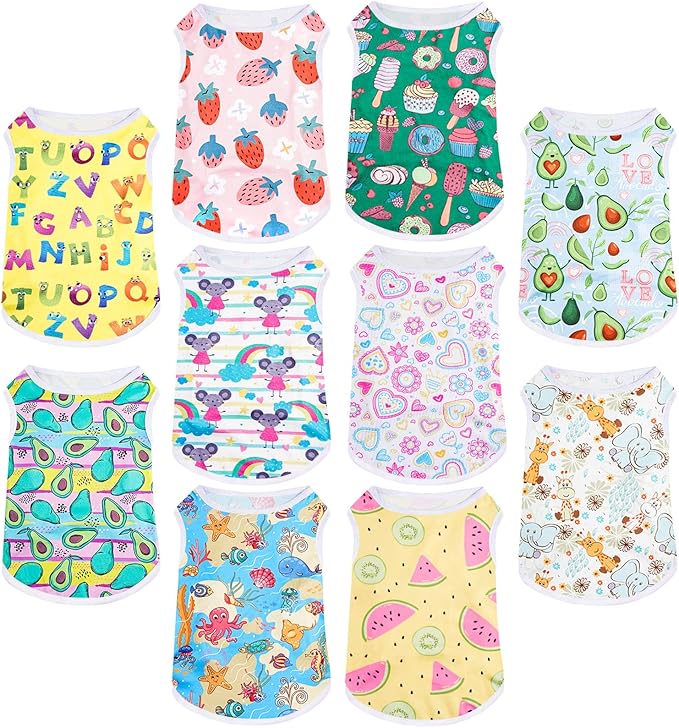 Saintrygo 10 Pcs Lovely Puppy Shirts Print Dog Clothes Breathable Summer Pet Cartoon Dog Shirt Clothes Sweatshirt for Puppy Cartoon Shirt Sweatshirt to Cat(Small)