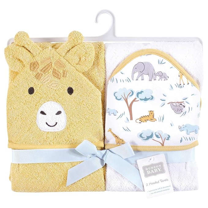 Hudson Baby Cotton Animal Face Hooded Towel, Safari Friends, One Size