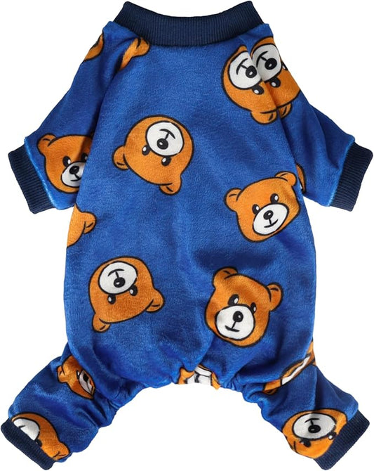 Fitwarm Cute Bear Dog Pajamas, Dog Clothes for Small Dogs Boy Girl, Fleece Pet Onesie with Feet, Royal Blue, Brown, Large