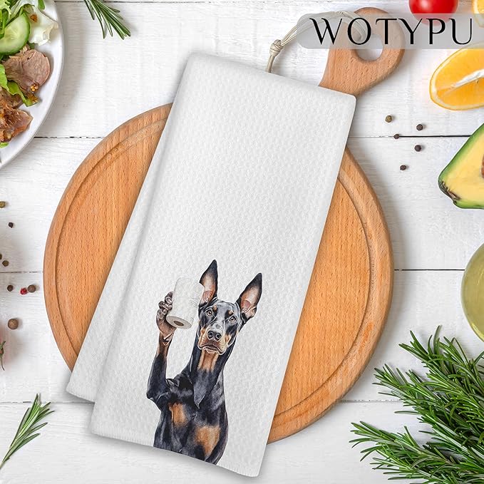 Funny Doberman Gifts Bathroom Hand Towels, Doberman Dog Lovers Gifts Decorative Hand Towels for Kids Guest Bathroom Washroom Half Bath, 16X24 Inch