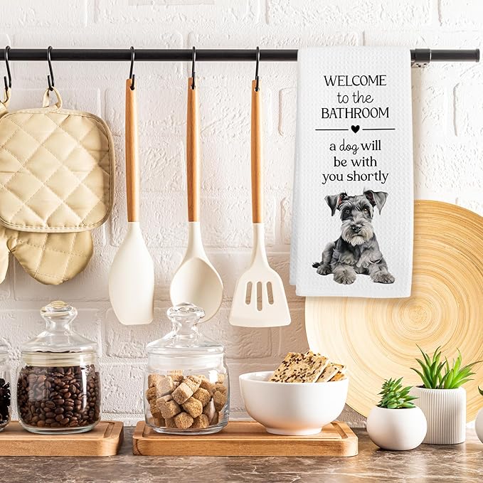 Funny Schnauzer Dog Hand Towels, Schnauzer Gifts for Women DogLovers Hand Towel, A Dog Will Be with You Shortly Decorative Towels Bath Towel for Bathroom, Funny Dogs Bathroom Decor, 16x24in