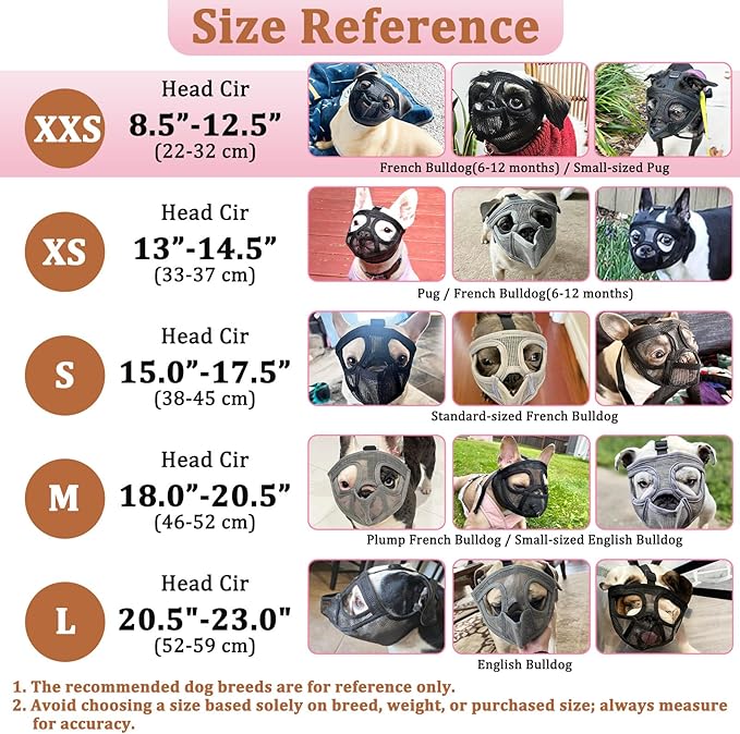 Mayerzon Short Snout Dog Muzzle for French Bulldog with Full Pant Design to Prevent Eating Biting, Soft Mesh Dog Muzzle for Shih Tzu Pug English Bulldog for Grooming Walking, Allow to Drink and Feed