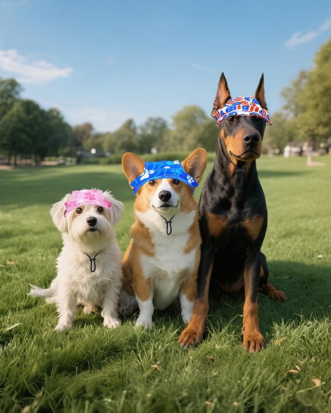 PET SHOW Dog Bucket Hat Paw Print Dog Visors for Small Doggy Cats Waterproof Outdoor Pet Sun Hats with Ear Holes Round Brim Adjustable Drawstring Boy Puppy Cap-Royal Blue/XS