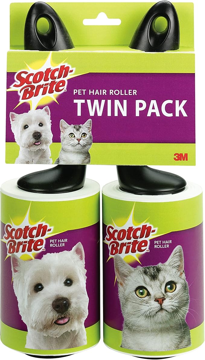 Scotch-Brite Pet Hair Lint Roller Twin Pack, Picks Up Fur On Furniture, And Clothes, 2 Rollers, 70 Sheets Per Roller, 140 Sheets Total