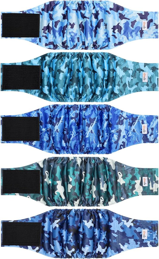 5 Pack Dog Diapers Male Reusable, Premium Belly Bands for Dogs, High Absorbing Male Dog Pee Wraps for Doggie in Incontinence or Excitable Urination Camouflage Pattern S