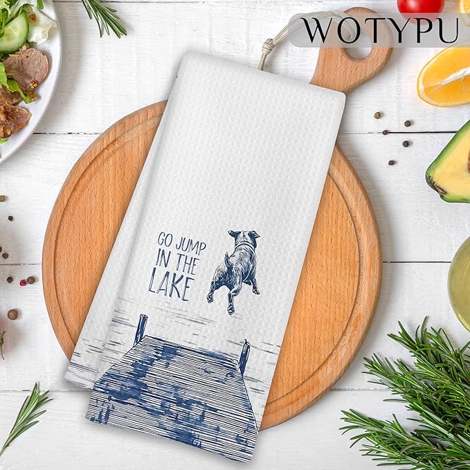 Lake House Decor Kitchen Towels, Funny Lake Pug Nautical Gift Dish Tea Towel for Kitchen Decor, Pug Lover Gifts Hand Towels for Bathroom Decor, 16x24 Inch