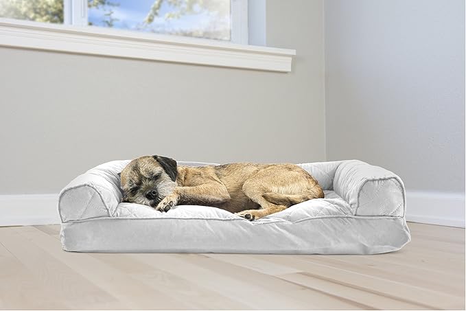 Furhaven Pillow Dog Bed for Medium/Small Dogs w/ Removable Bolsters & Washable Cover - Quilted Sofa - Silver Gray, Medium