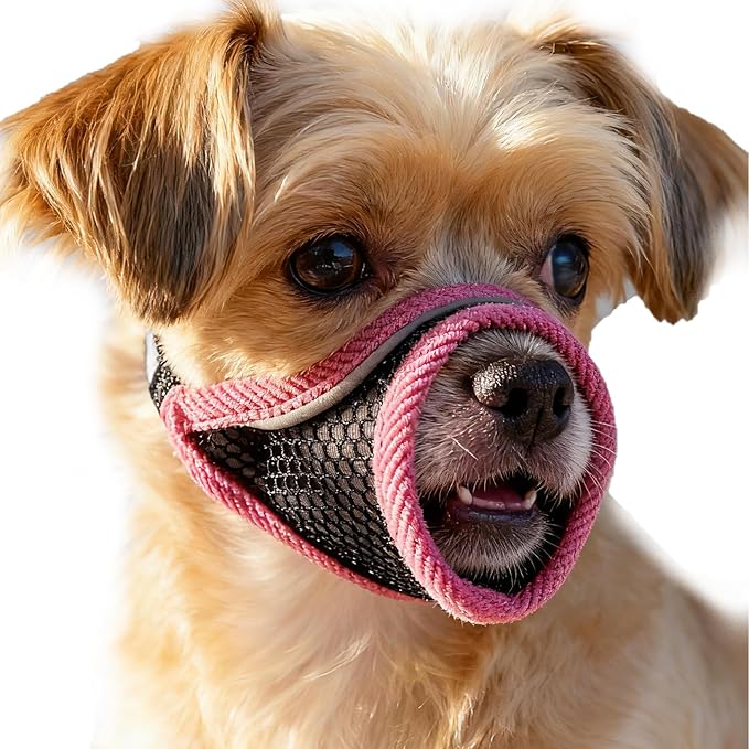 Dog Muzzle for Small Medium Dogs to Prevents Biting for Brachycephalic Dogs, Short Snout Friendly, Corgi, Soft Breathable Lightweight Mesh, Open Front, for Grooming Vet Visits (Cherry Red, M)