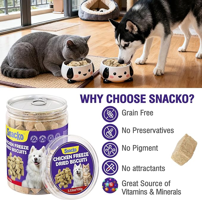 Snacko Freeze Dried Cat Dog Treats Chicken Liver 3.05 oz Dry Cube Helathy Puppy Pet Training Reward Snack