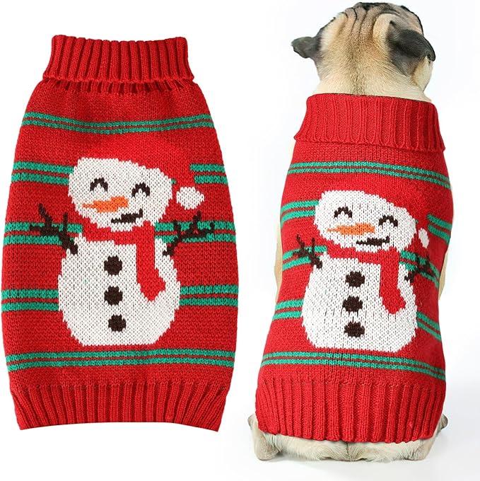 Christmas Dog Sweaters for Small Medium Large Dogs and Cats,Pet Soft Warm Holiday Outfit Girl & Boy,Pup Winter Clothes Turtleneck Double Knitting Collar for Outdoors Playing (Snowman,Small)