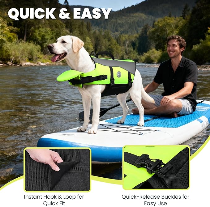 VIVAGLORY Front Float Dog Life Vest, Dog Life Jacket for Swimming & Boating, Swimming Vest with Chin Float & Handle, Ripstop & Buoyancy for Puppy Doggy, S, Bright Yellow