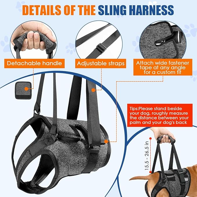 SlowTon Dog Lift Harness - Adjustable Dog Sling for Medium Large Dogs, Hind Leg Support to Help Rehabilitate, Soft Padded Dog Support Harness for Elderly, Injured, Arthritic, Disabled Dogs, XL