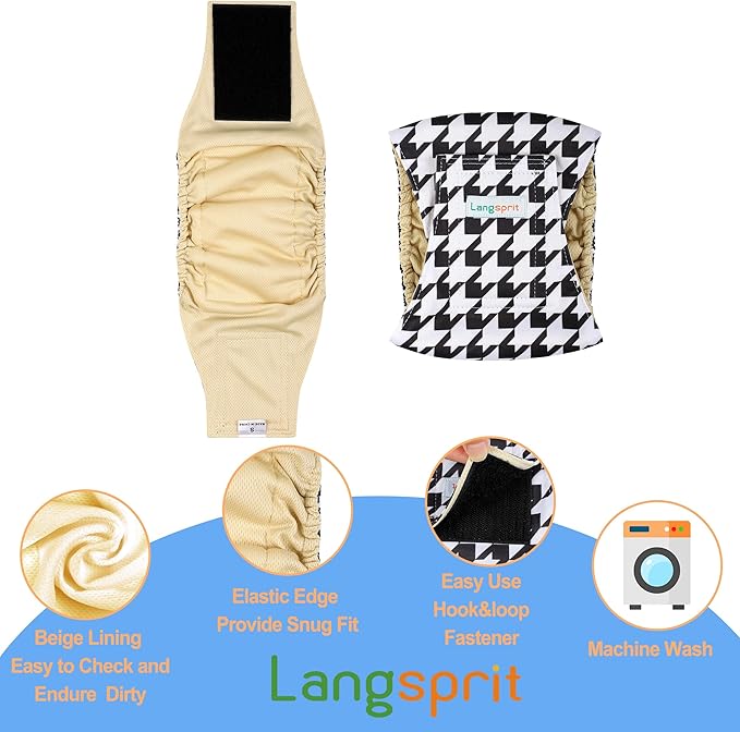 Langsprit Belly Bands for Dogs (Pack of 3) - High Absorbing Dog Wraps - Washable Reusable Male Dog Diapers
