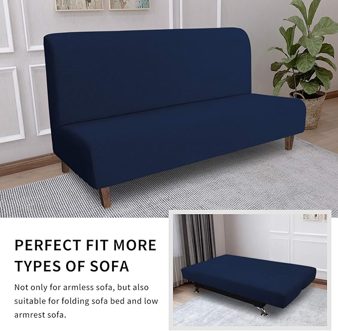 Easy-Going 100% Waterproof Futon Cover, Dual Waterproof Couch Cover for Futon, Stretch Jacquard Sofa Cover, Leakproof Furniture Protector for Kids, Pets, Dog and Cat (Medium, Navy)