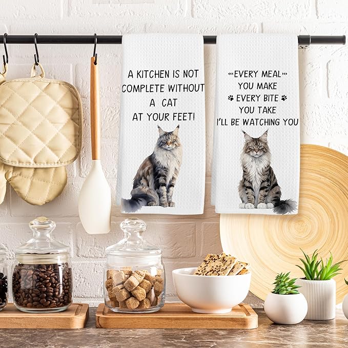 Gifts for Maine Coon Cat Lovers Kitchen Towels Set of 2, Maine Coon Cat Gifts Hand Towel, Every Meal You Make Decorative Tea Dish Towels for Kitchen, FunnyCat Kitty Kitchens Decor, 16x24in