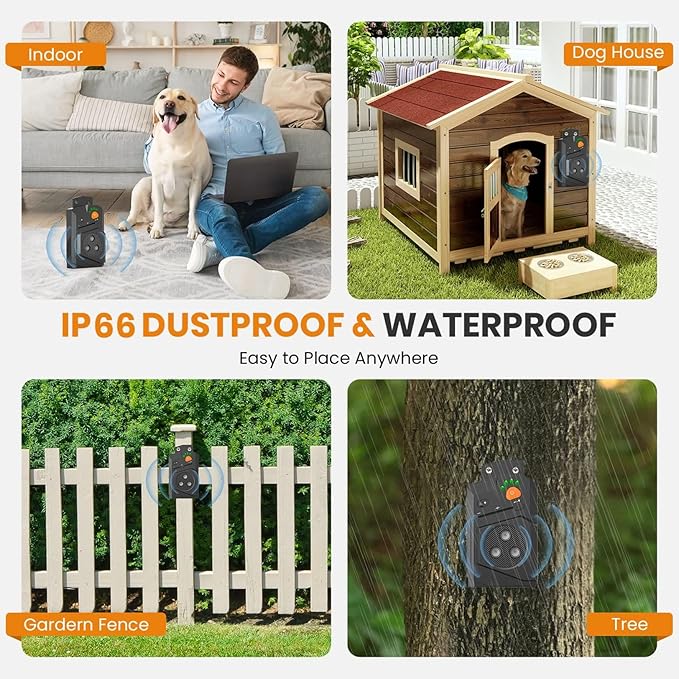Automatic Anti Barking Device for Dogs, Ultrasonic Dog Bark Deterrent with 3 Emitters, 50Ft Range, No Shock Barking Silencer, IP66 Waterproof for Outdoor & Indoor