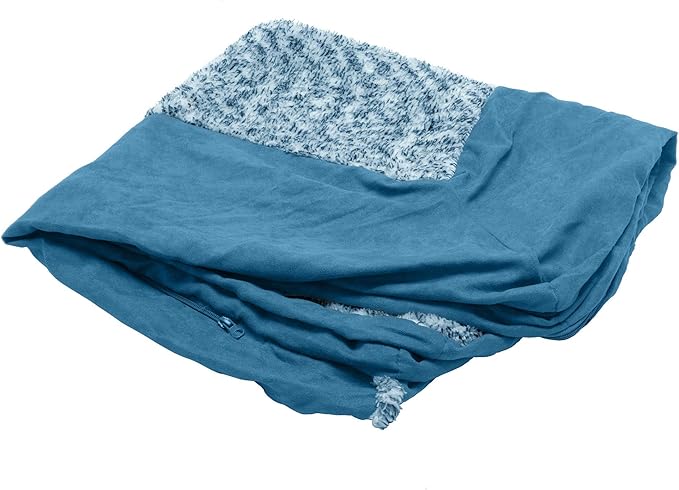 Furhaven Replacement Dog Bed Cover Two-Tone Faux Fur & Suede L Shaped Chaise, Machine Washable - Marine Blue, Jumbo Plus (XX-Large)