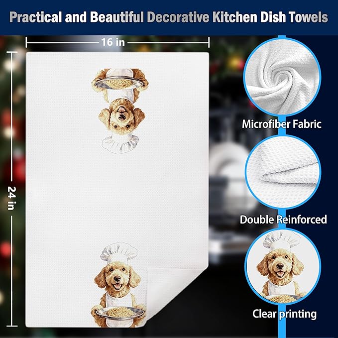 Funny Chef Wine Goldendoodle Kitchen Dish Towels, Golden Doodle Gifts Women, Goldendoodle Gifts Decorative Hand Tea Towels for Kitchen, 16x24 Inches Set of 2
