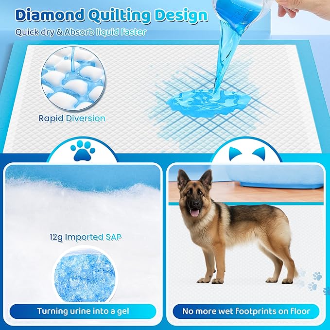 Upgrade Leak-Proof Pet Training and Puppy Pads, Jumbo Pee Pads for Dogs with Thicken Polymer Heavy Absorbency, Quick Dry Disposable Pee Pads for Cats Dogs (50, Regular 30''x36'')