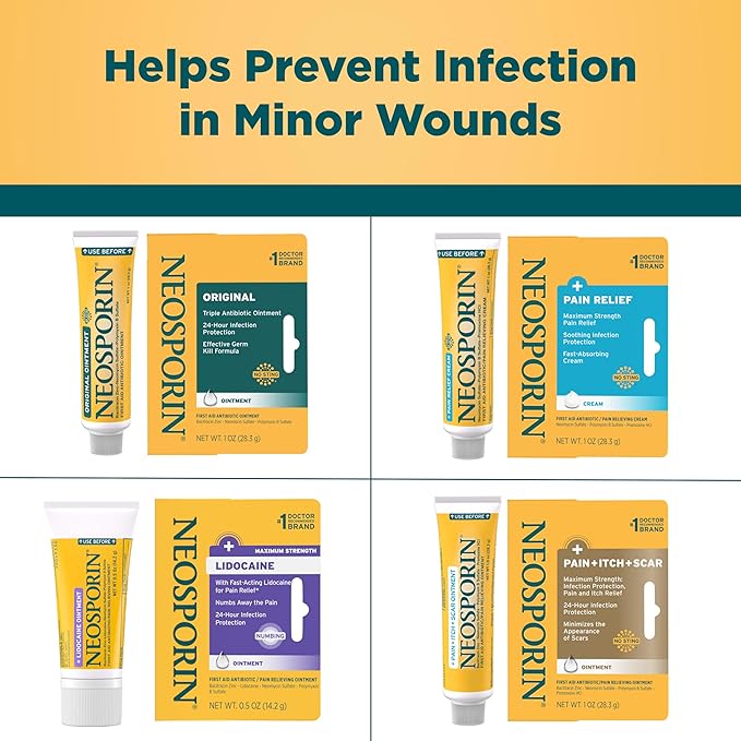 Neosporin + Maximum-Strength Pain Relief Dual Action Cream, First Aid Topical Antibiotic & Analgesic for Wound Care of Minor Cuts, Scrapes & Burns, Polymyxin B & Pramoxine HCl, 1 oz, 2 Pack