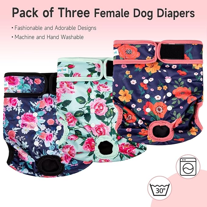 Paw Legend Washable Reusable Female Dog Period Diapers for Heat Doggie Puppy Diapers for Female Dogs (3 Pack, X-Large)