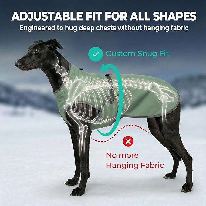 Dog Winter Vest with Fur-Safe Buckle (No Hook & Loop), Water-Repellent Fleece Lined Jacket, 360° Reflective, Leash Hole & Leg Straps, Adjustable for Hiking & Active Dogs (Green, Medium)