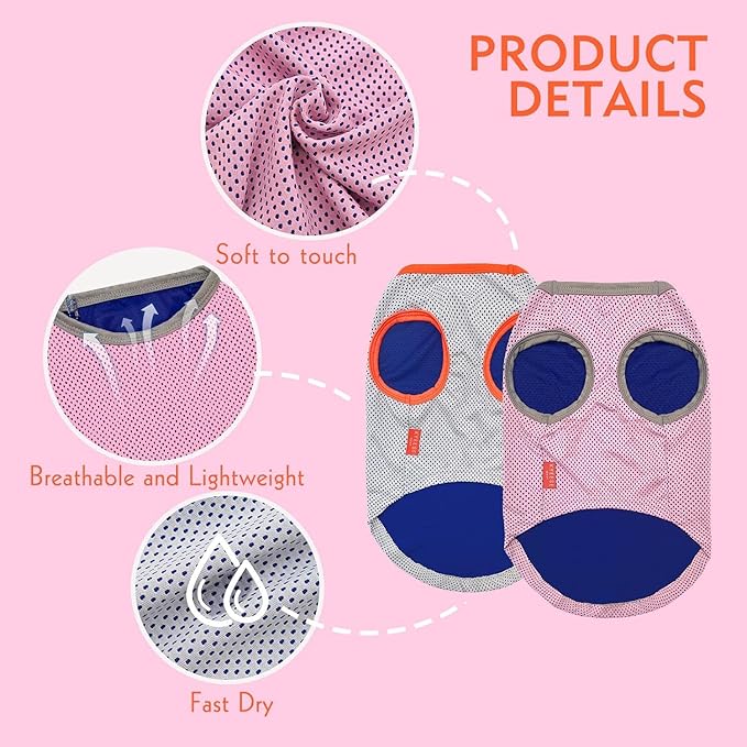 KYEESE 2Pack Dog Cooling Shirt, Breathable Dog Shirt for Small Dogs, Sun Protection Dogs Cooling Vest Tank Top, Lightweight Soft Sleeveless Summer Pet Clothes, Pink+Grey, L