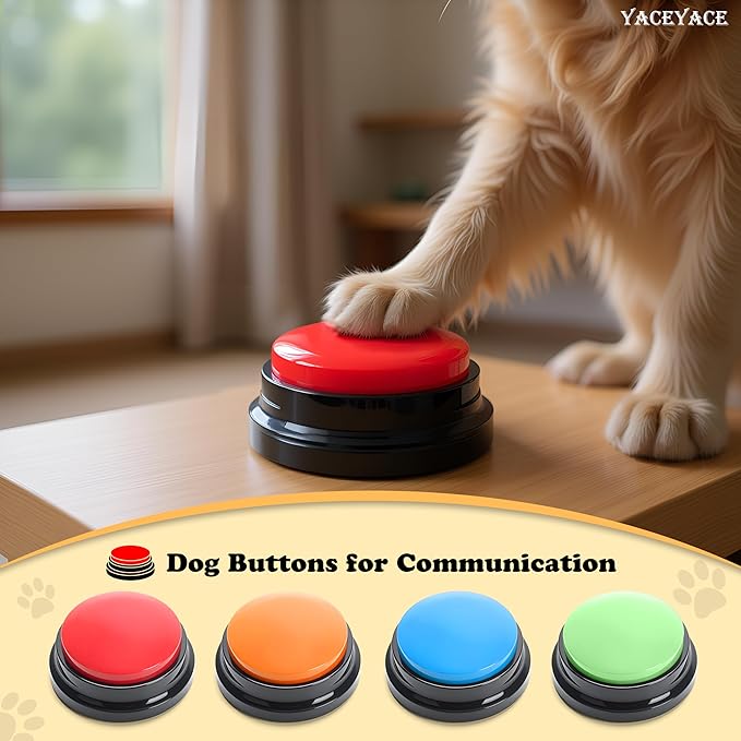 Voice Recordable Button, 4Pcs Colorful Dog Talking Buttons Starter Set, 30 Second Record Talking Button for Pets Train or Communication