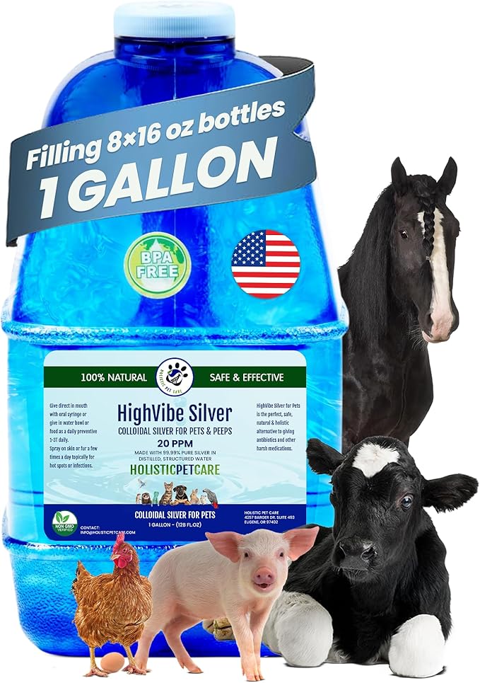 Holistic Pet Care Colloidal Silver for Dogs, Cats, Horses & Birds – 20 PPM Wound Care, Hot Spot Treatment, Skin Relief & Immune Support – All-Natural Pet Colloidal Silver Solution, Refill Bottle(1Gal)