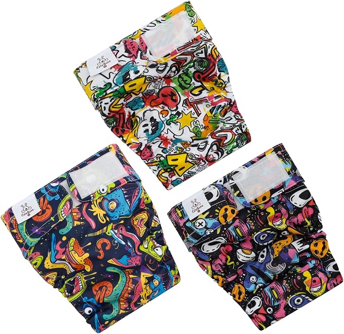 CuteBone Washable Dog Diapers Female No Tail Hole 3 Pack Reusable Doggie Period Training Pants for Docked-Tail Frenchie French Bulldog Boston Terrier Without Tail WWD27XS