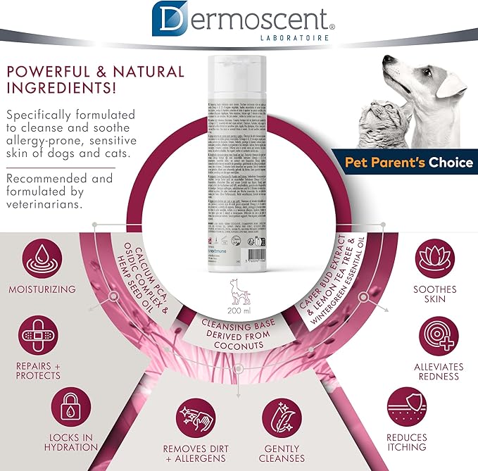 Dermoscent ATOP 7 Shampoo for Dogs & Cats - Allergies & Itchy Skin Relief - Natural Ingredients - Helps Soothe Dermatitis & Atopic Skin - 200 ml