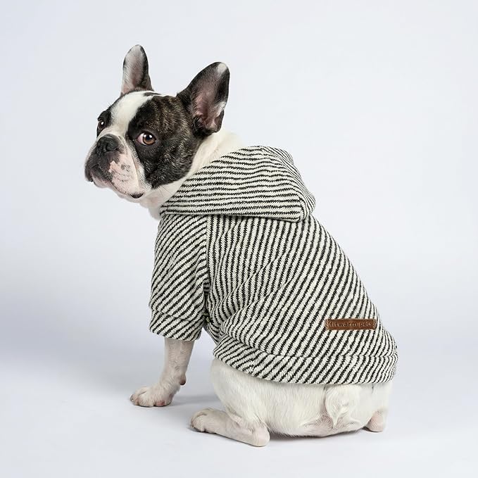 Fitwarm Sliver Striped Dog Hoodie, Doggy Winter Clothes for Small Dogs Boy Girl, Dog Sweatshirt with Hood, Lightweight Pet Hoodie, Silver, Black, Large
