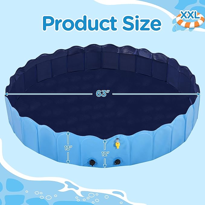 Yaheetech Foldable Dog Bath Pool Collapsible Dog Bathing Tub Doggie Wading Pool with Sprinkler for Indoor/Outdoor Use Suitbale for Puppy Small Medium Dogs Cats(Blue, 63x13 inches)