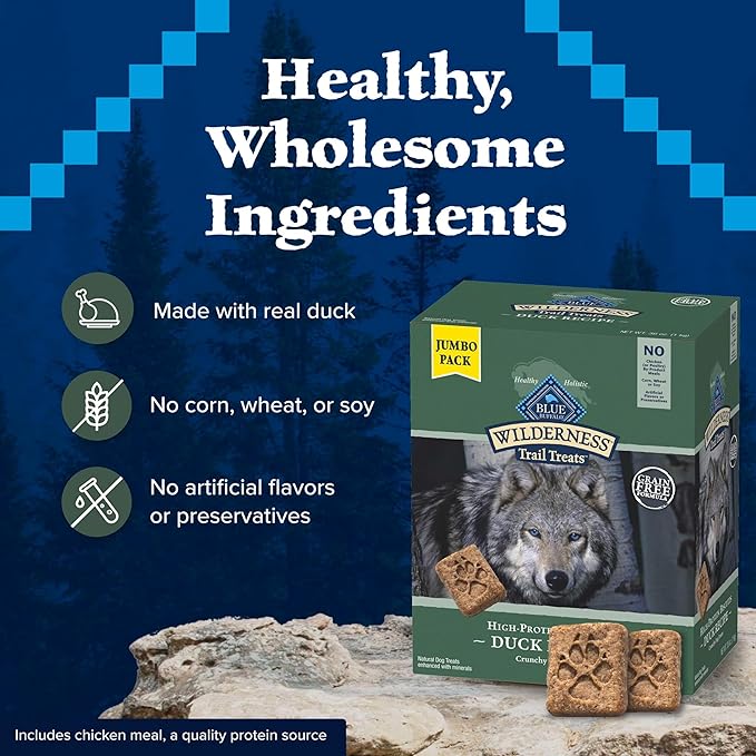 Blue Buffalo Wilderness Trail Treats High Protein Grain Free Dog Biscuits Crunchy Dog Treats, Duck Recipe, 36-oz Box (Pack of 3)